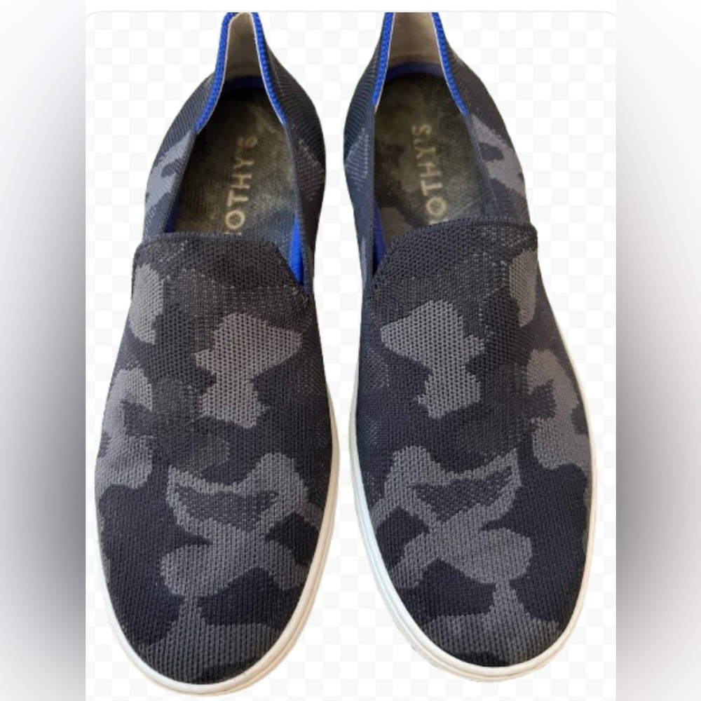 Rothy’s Women Black Gray Camo Canvas Slip-On Machine Washable Sneakers Size 9